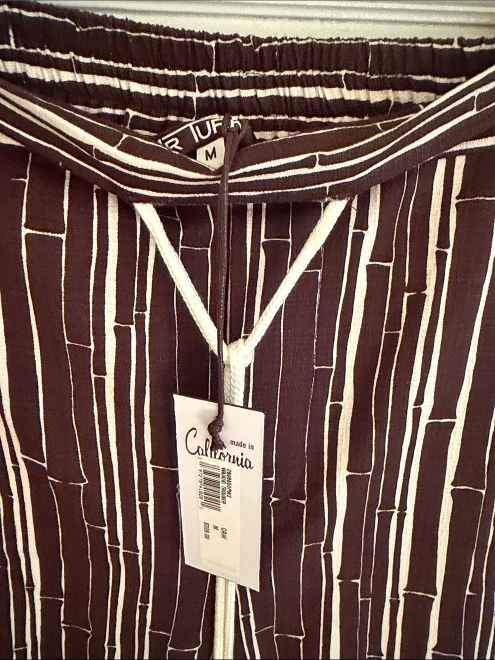 Men's Brown Bamboo Print Barkcloth Drawstring Joggers